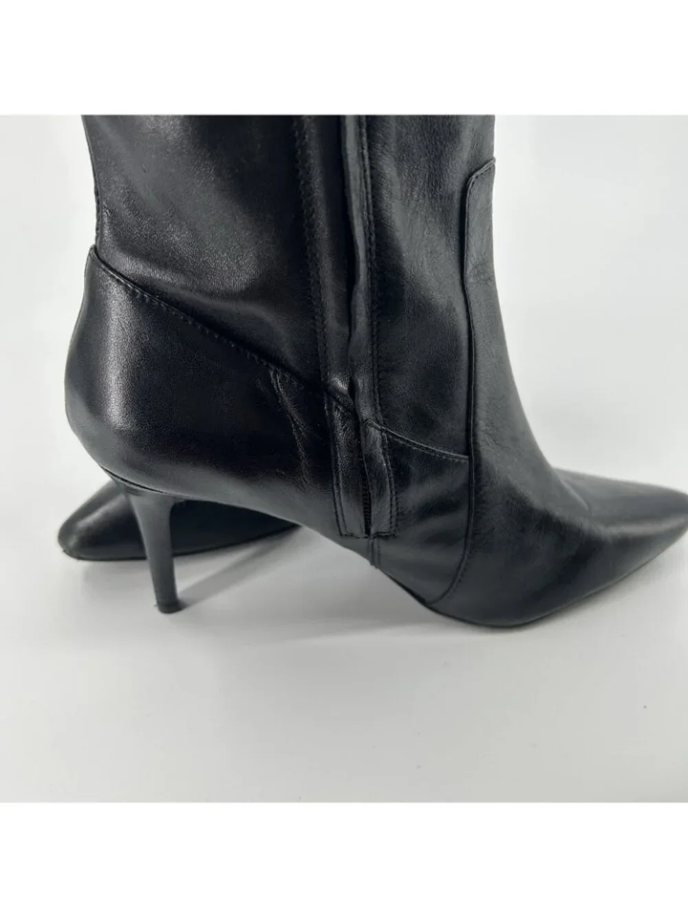 Ralph Lauren Jennison Boots 7.5B Leather Pointed Toe Stiletto Knee High Buckle